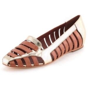 Elizabeth and James Gemma Loafer Gold Multi brown two tone cut out flats